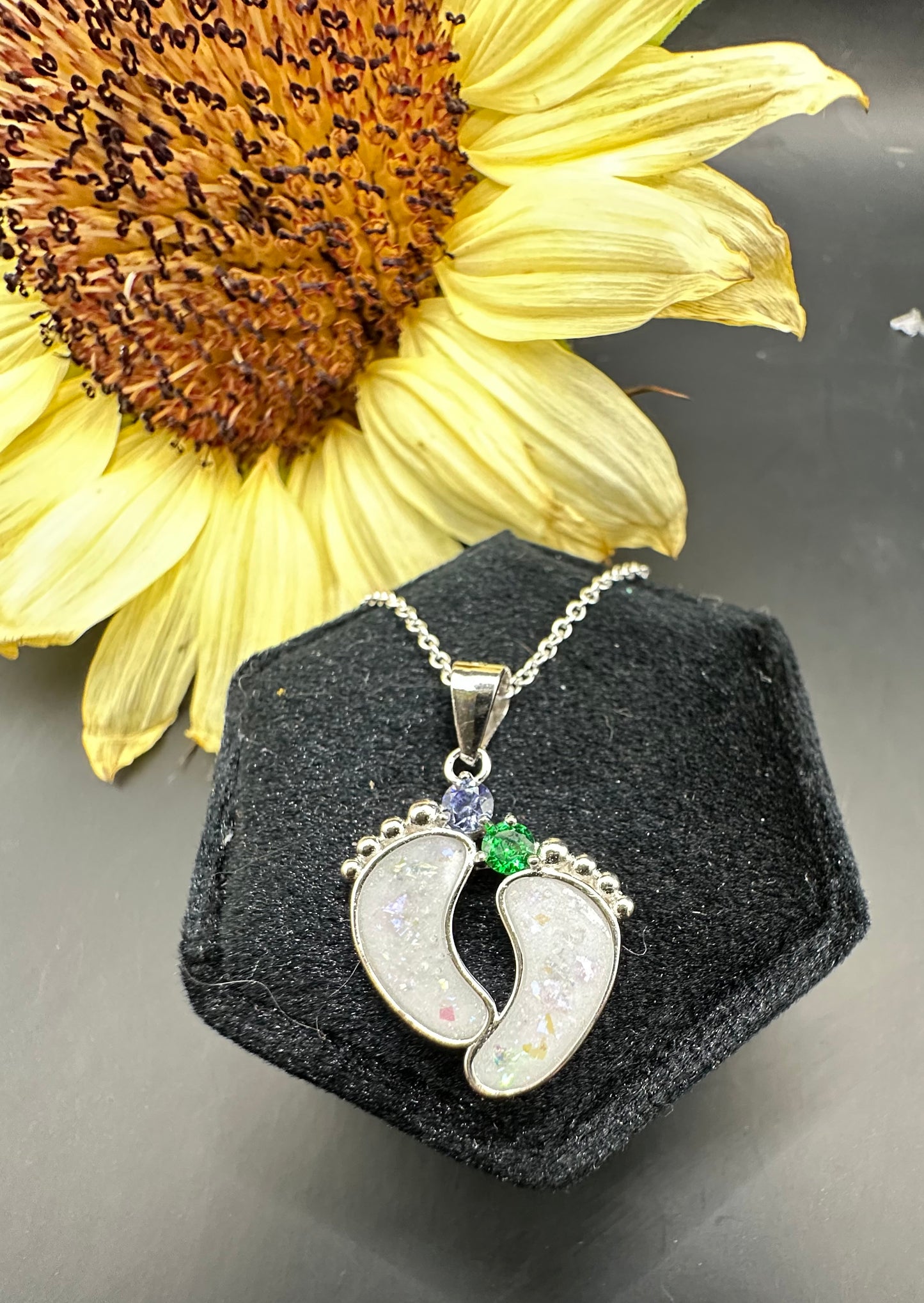 Footprint Necklace with Birthstones